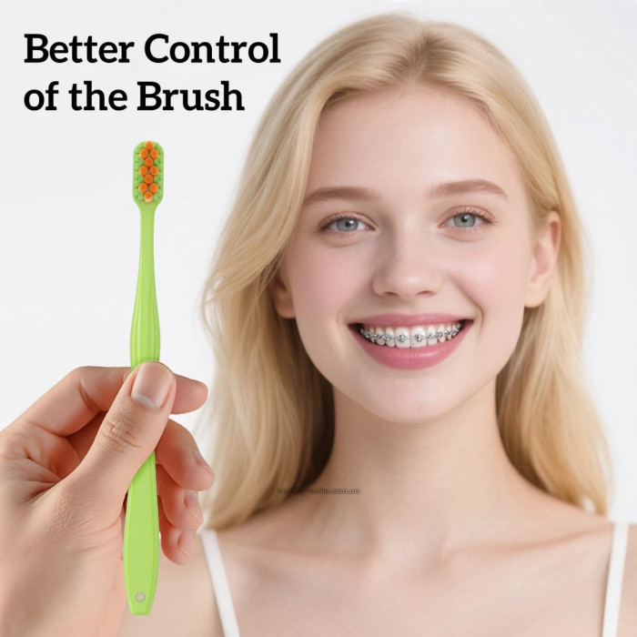 Concave No. 2015 Orthodontic toothbrush with curved bristles, soft,Green